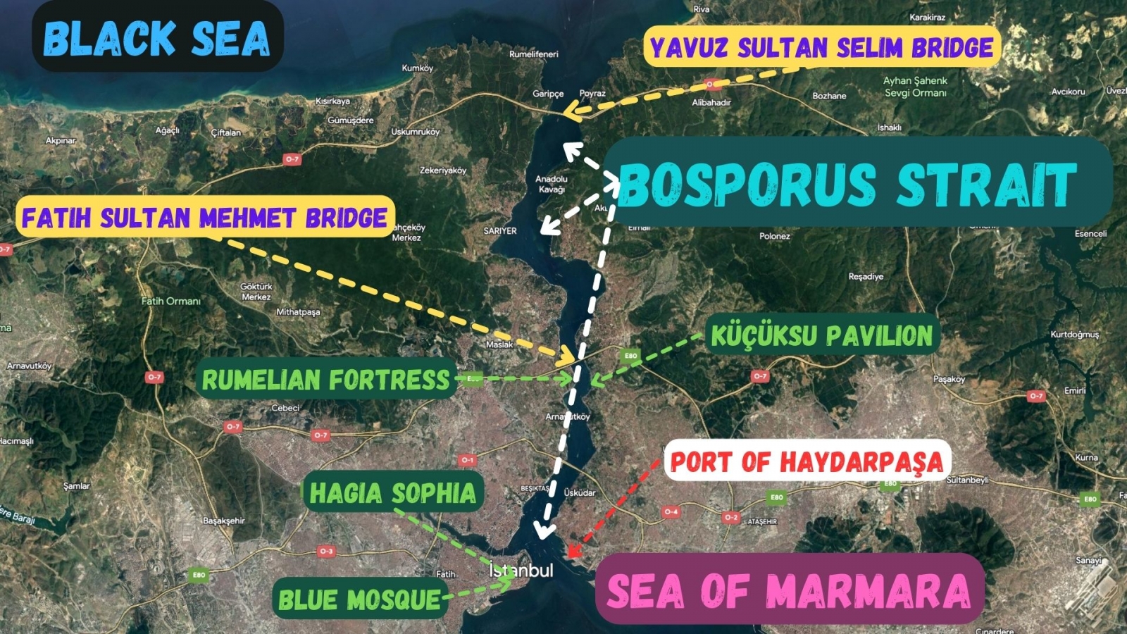 Map 2 of some tourists attractions along the Bosphorus strait
