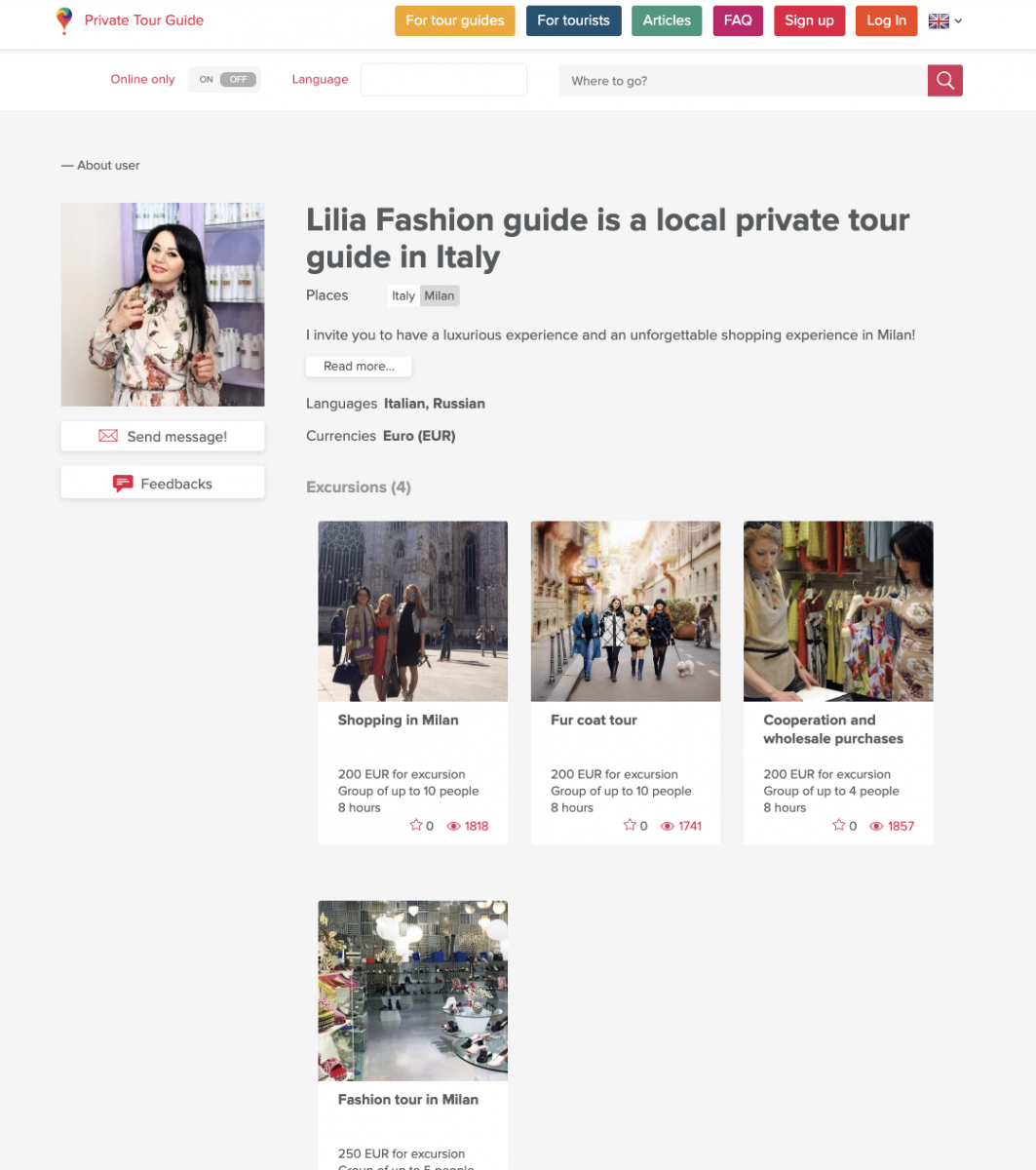 Lilia Fashion und Shopping Guide vorgeschlagenen Einkaufstouren in Mailand auf der Plattform PRIVATE GUIDE WORLD