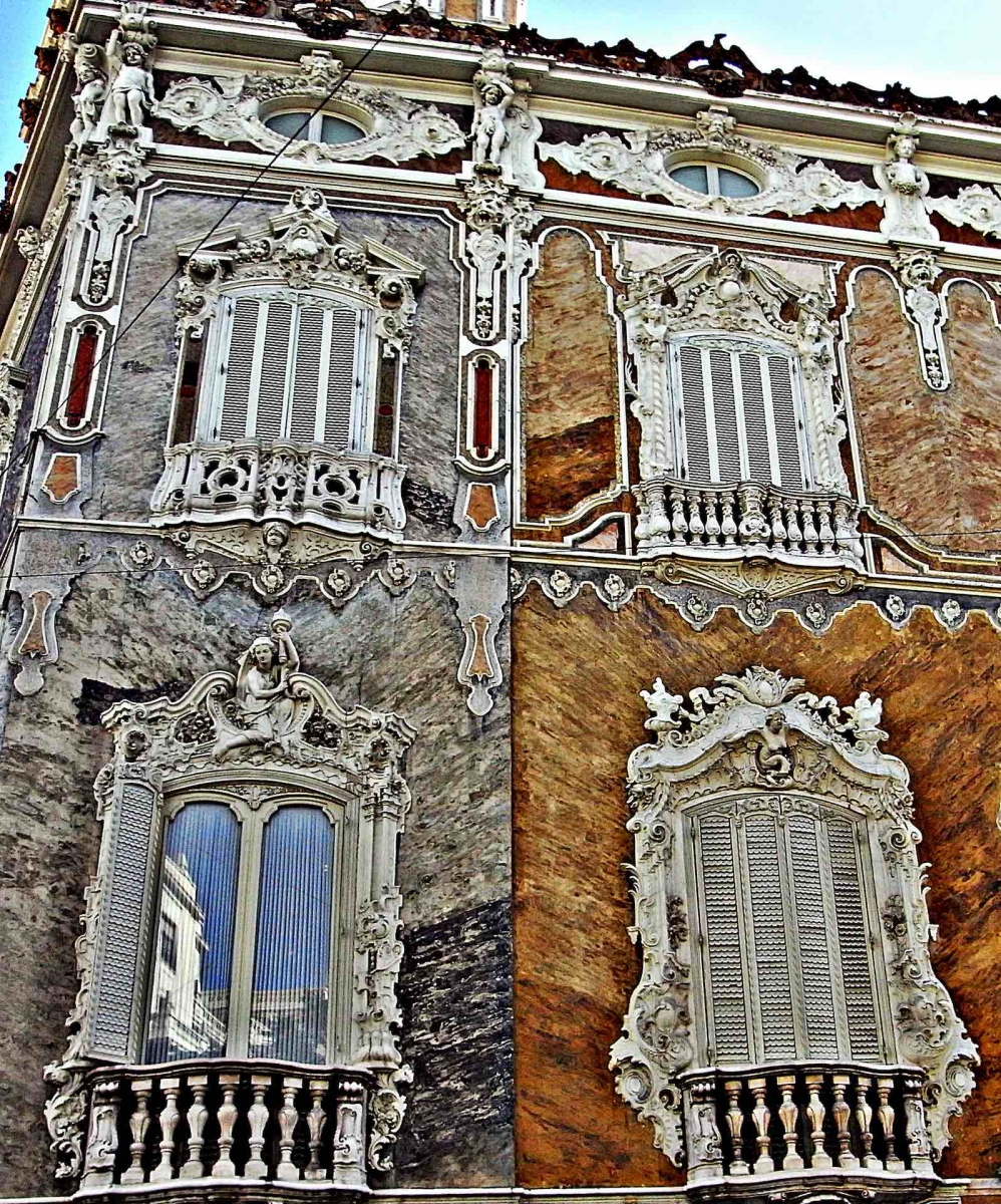 Detail of Rococo windows in Marqués de Dos Aguas Palace in Valencia