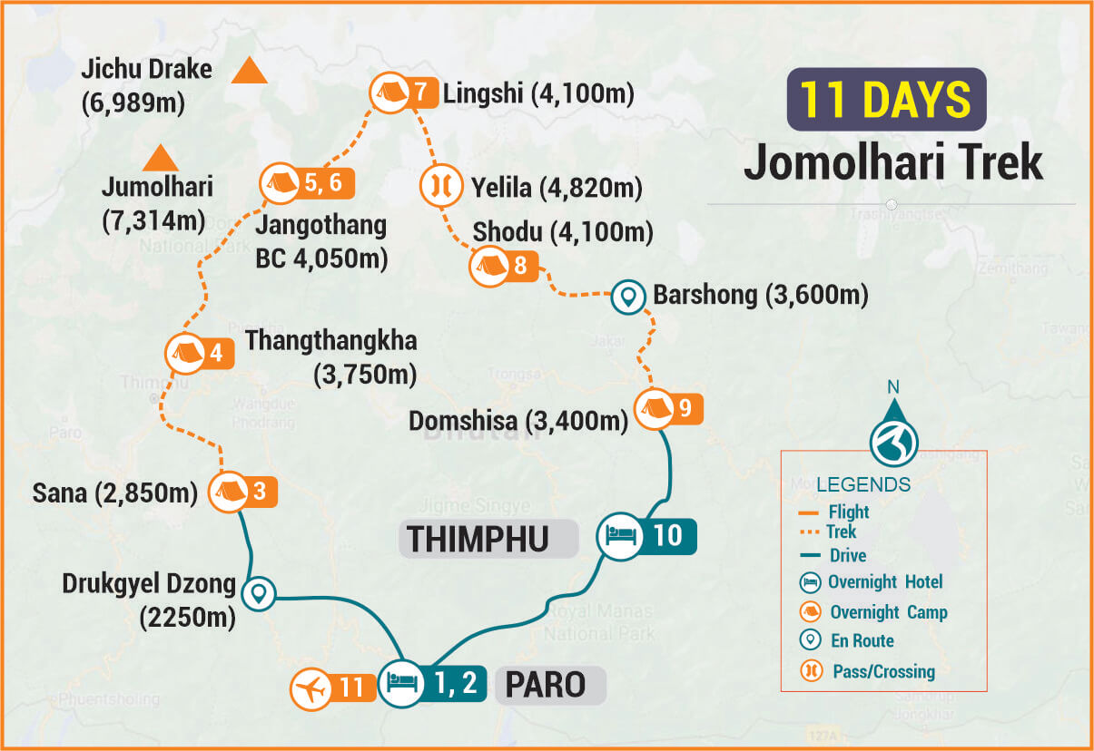 Jomolhari Trek Route map