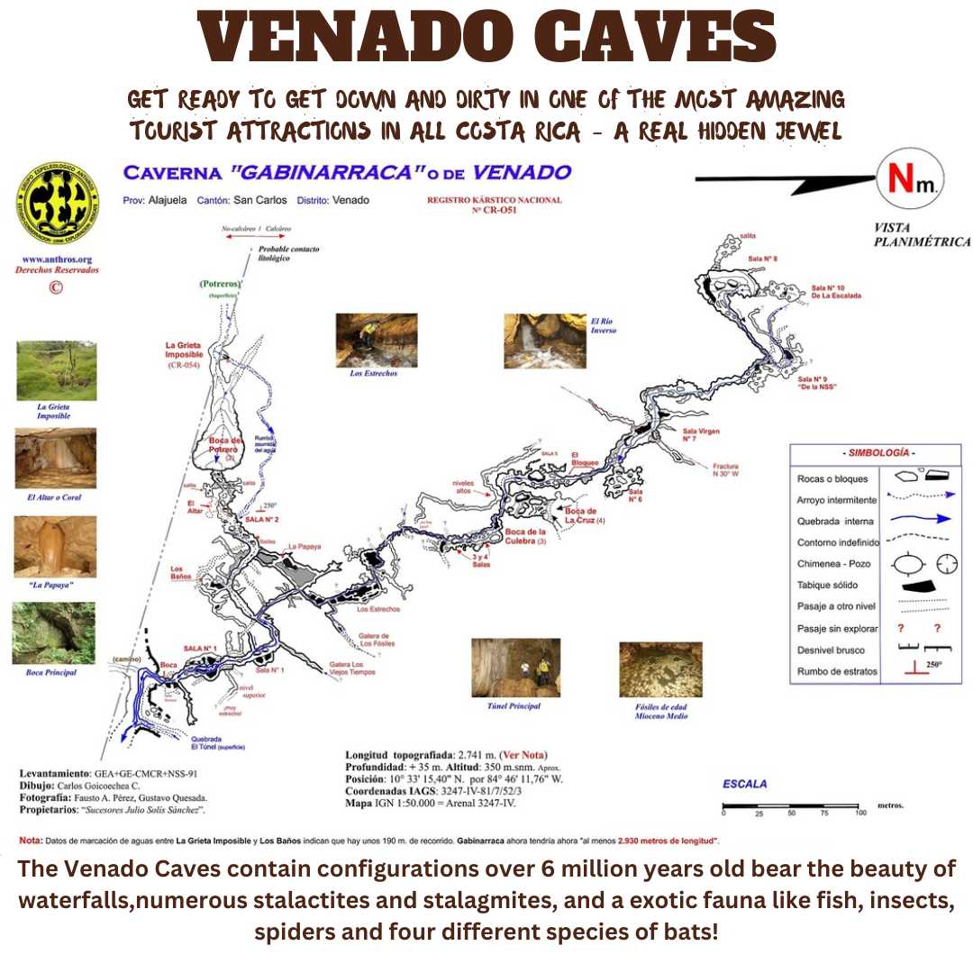 La carte des grottes de Venado au Costa Rica
