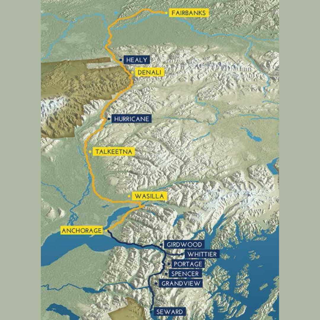 Itinéraire du train de voyageurs Denali Star Alaska