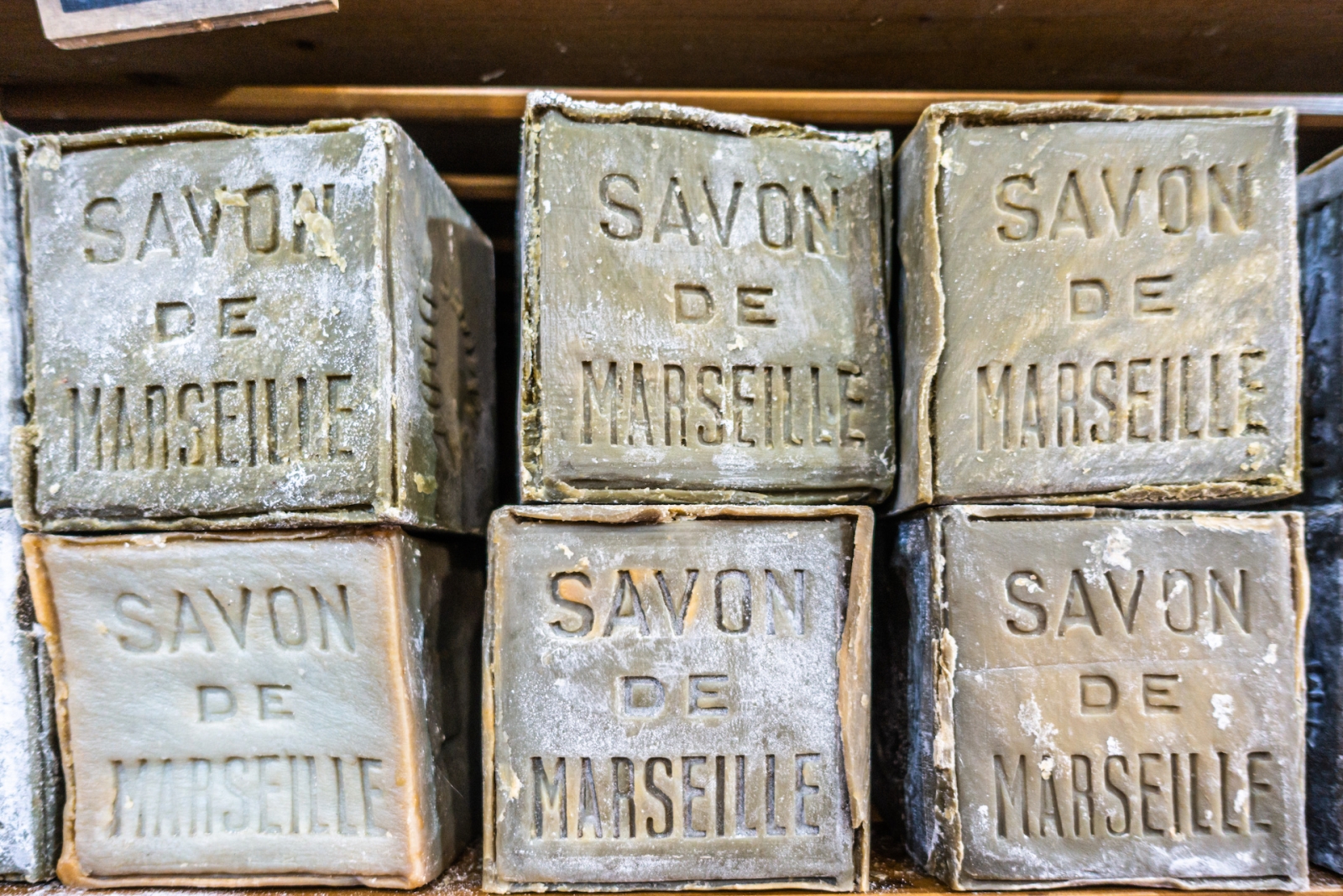 Traditional blocks of Marseille soap or Savon de Marseille