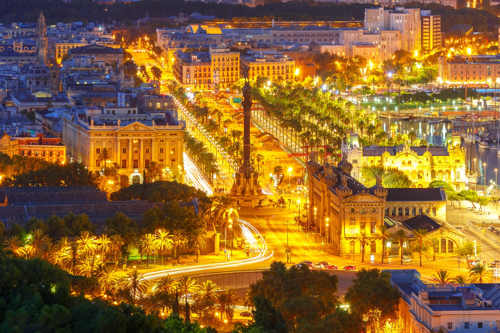 Point de vue de Colom la nuit, Barcelone, ​​Espagne