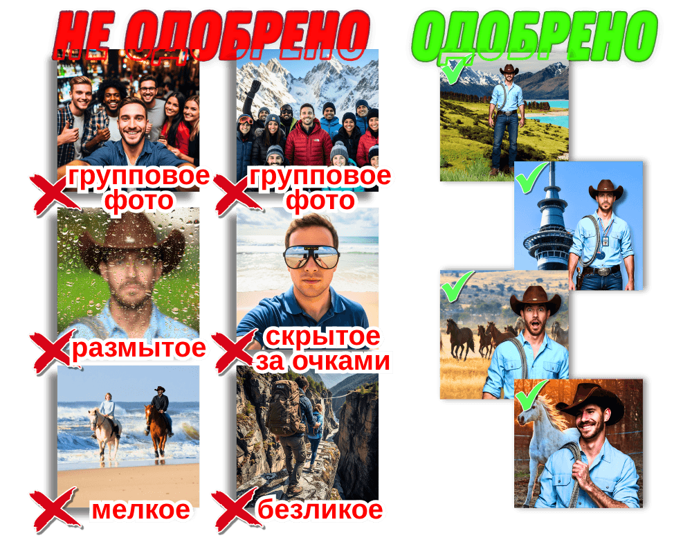 Примеры плохих и хороших фотографий для аватара.