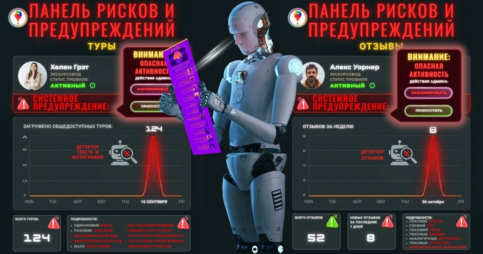 Время от времени наша система анализирует существующие профили, чтобы выявить недостающие данные или неполные профили гидов.