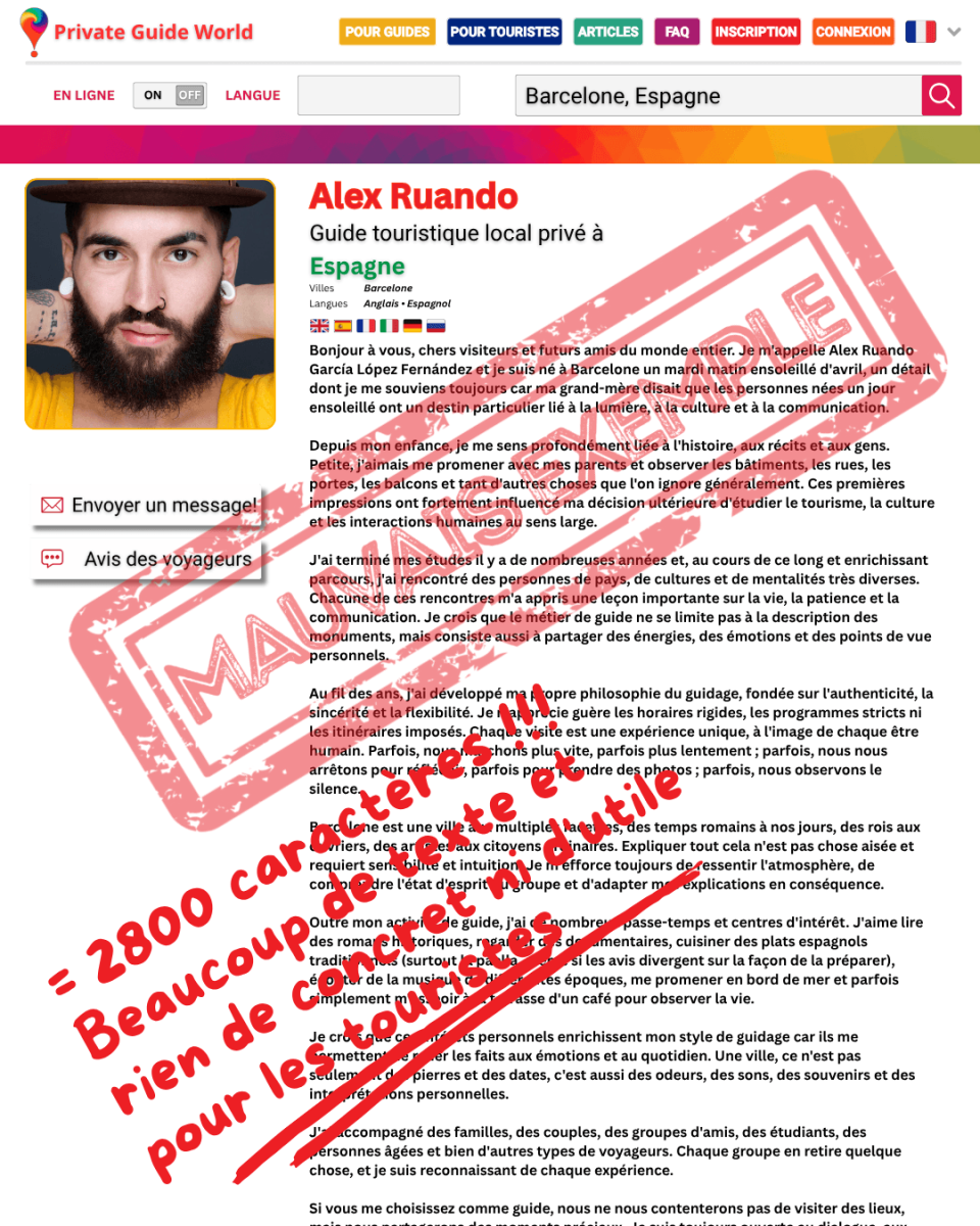 Un exemple de mauvaise description de profil.