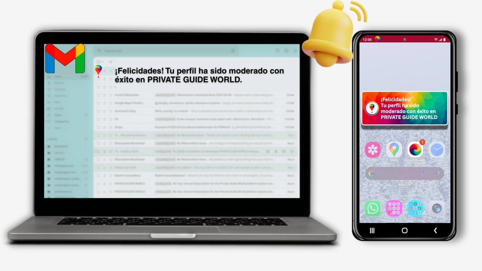 Ejemplos de correos electrónicos y notificaciones push relacionadas con la moderación de perfiles.