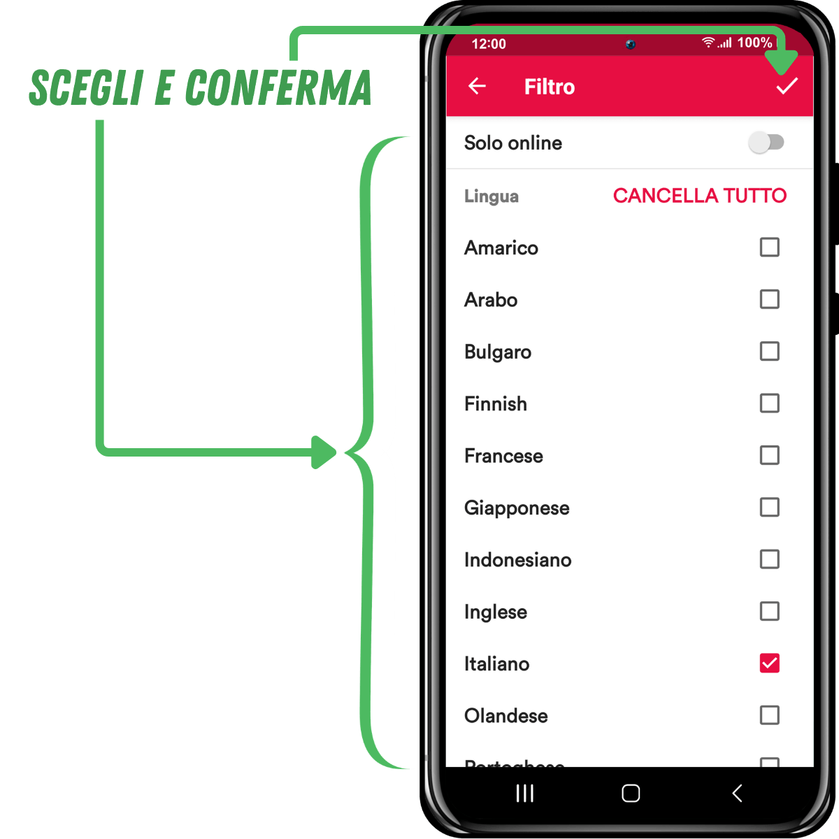 Restringi l'elenco aggiungendo un filtro per la lingua che preferisci: