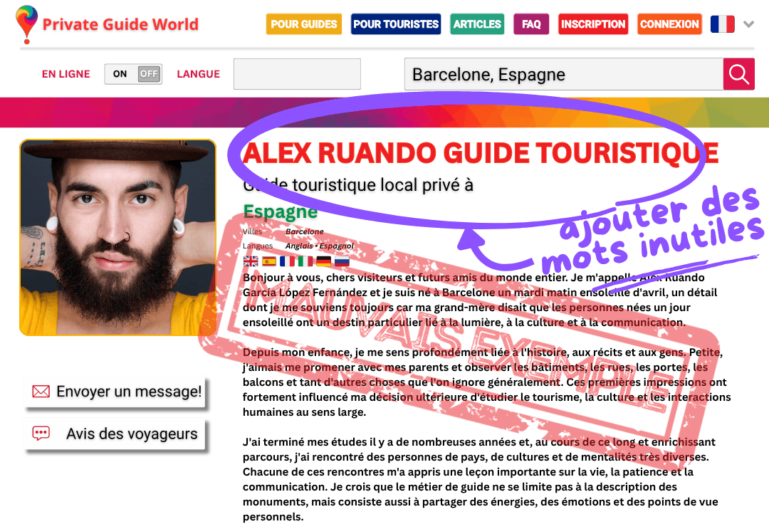 Un exemple d’utilisation des mots supplémentaires dans le nom d’un guide touristique.