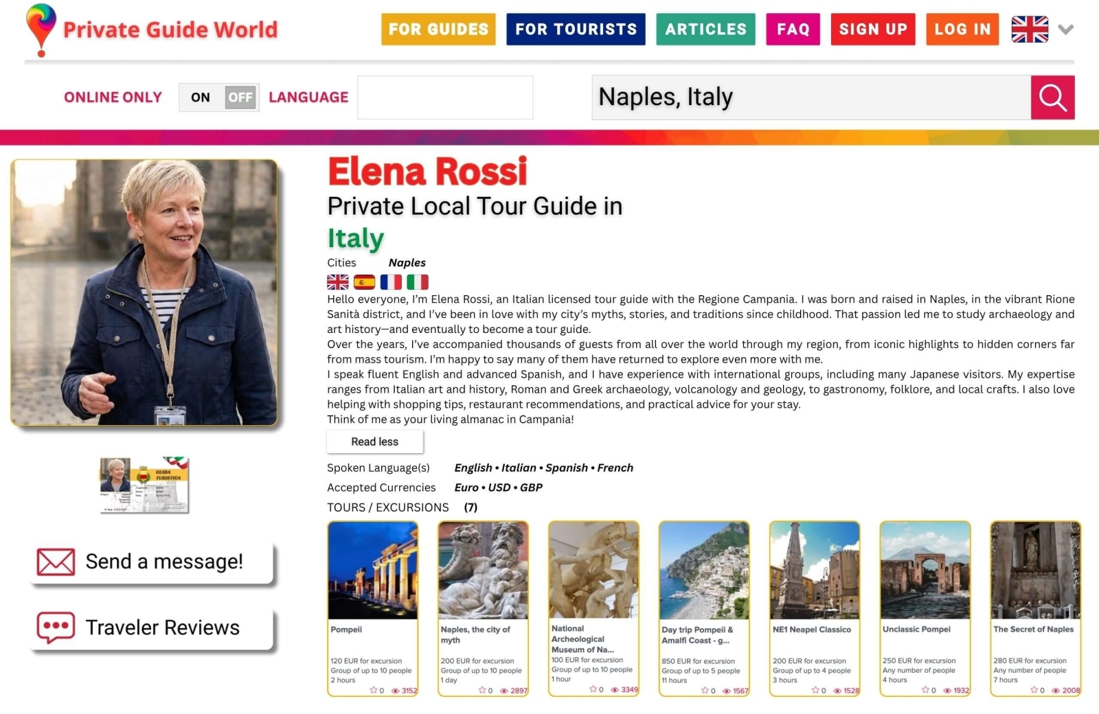 An example of a nearly perfectly completed tour guide profile