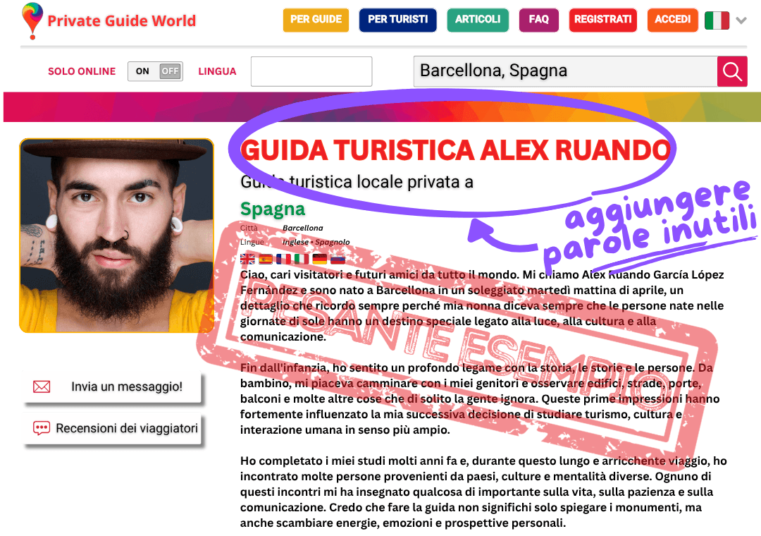 Un esempio di come utilizzare le parole aggiuntive nel nome di una guida turistica.