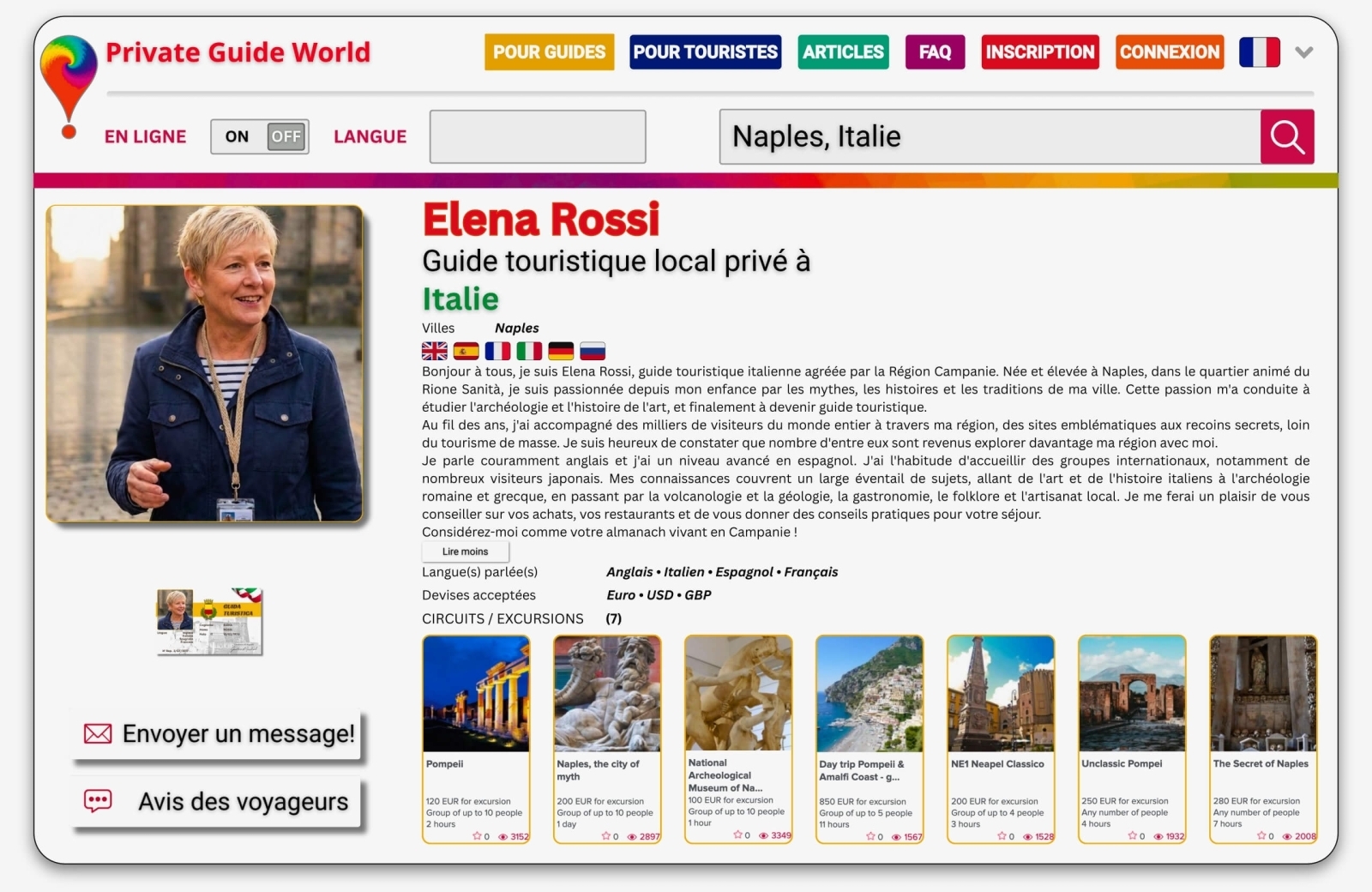 Un exemple de profil de guide touristique presque parfaitement complété.