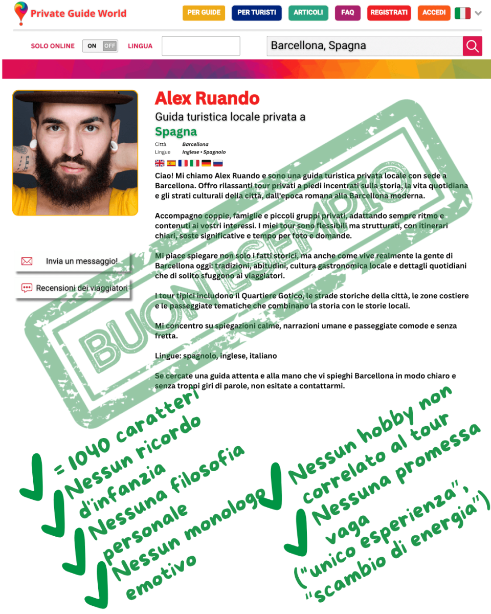 Un esempio di una buona descrizione del profilo.