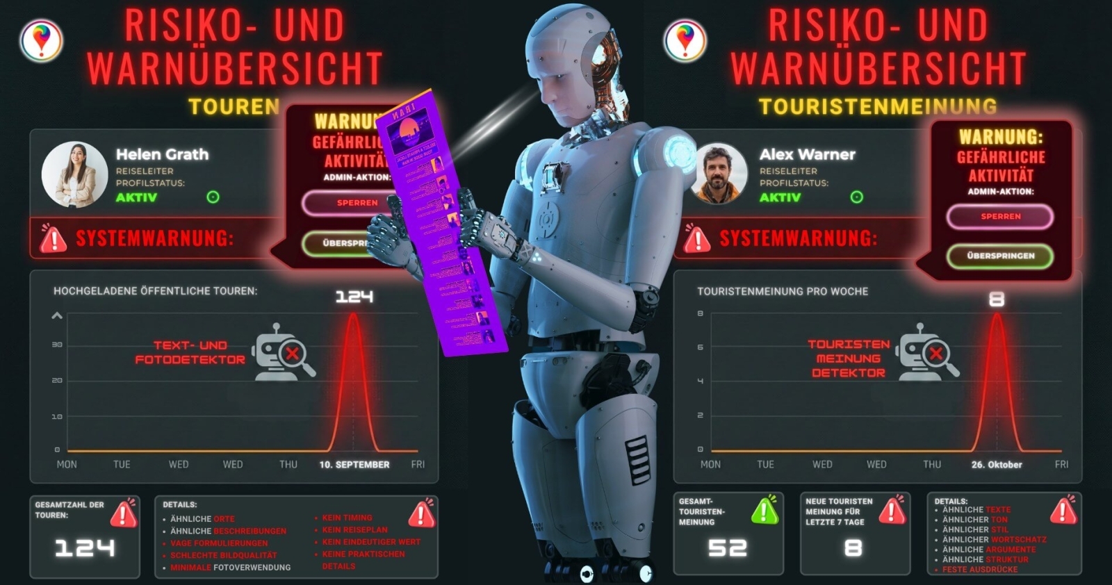 Unser System analysiert von Zeit zu Zeit bestehende Profile, um fehlende Daten oder unvollständige Reiseleiterprofile zu erkennen.