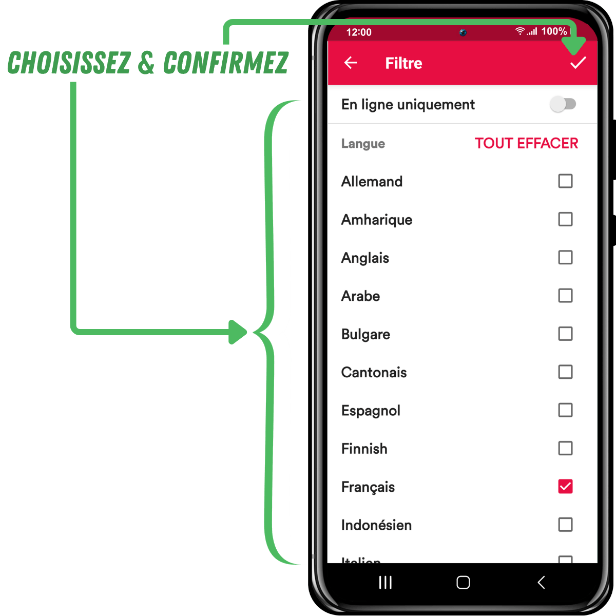 Affinez la liste en ajoutant un filtre pour votre langue préférée :