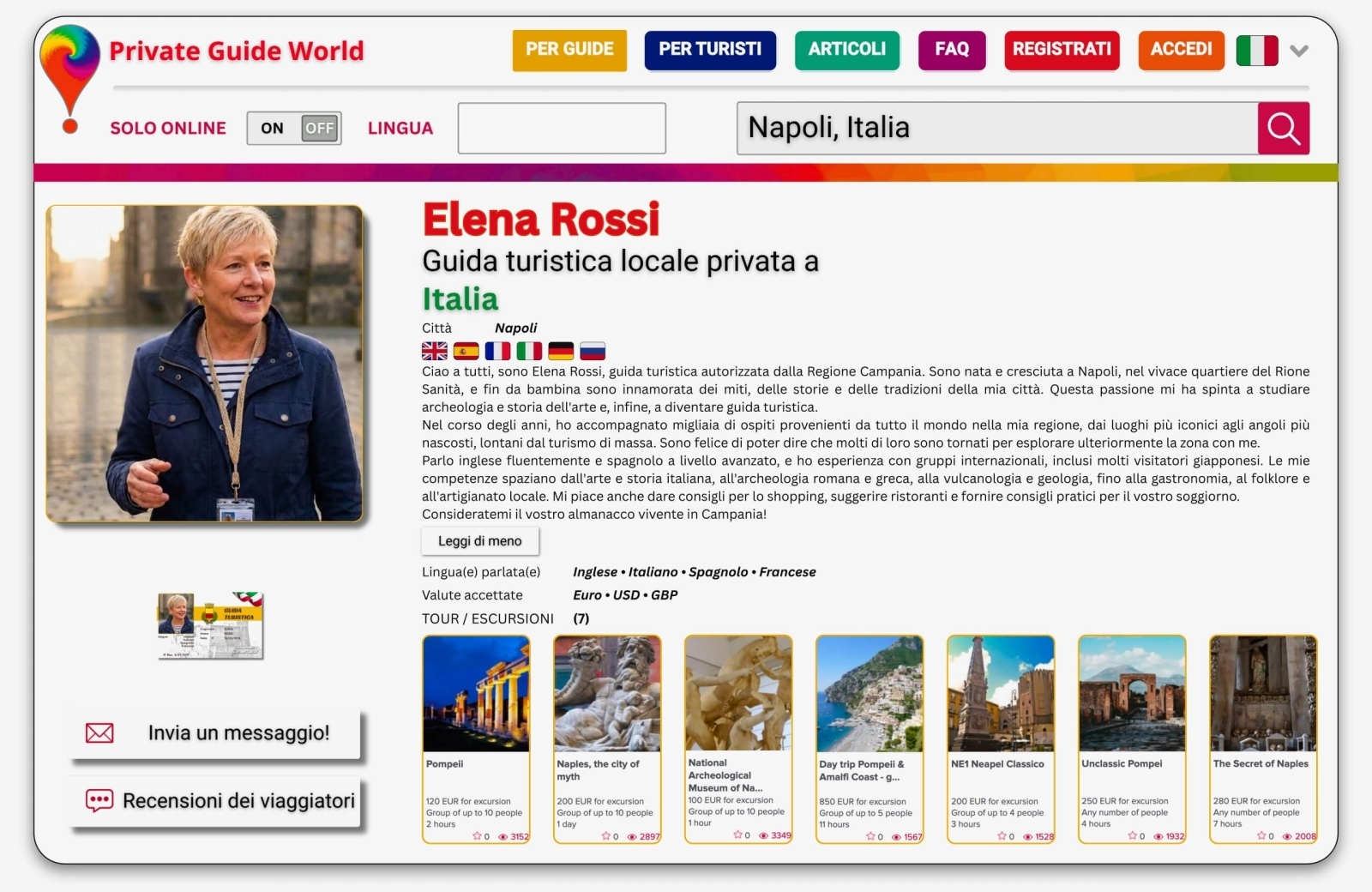 Un esempio di profilo di guida turistica quasi completato alla perfezione.