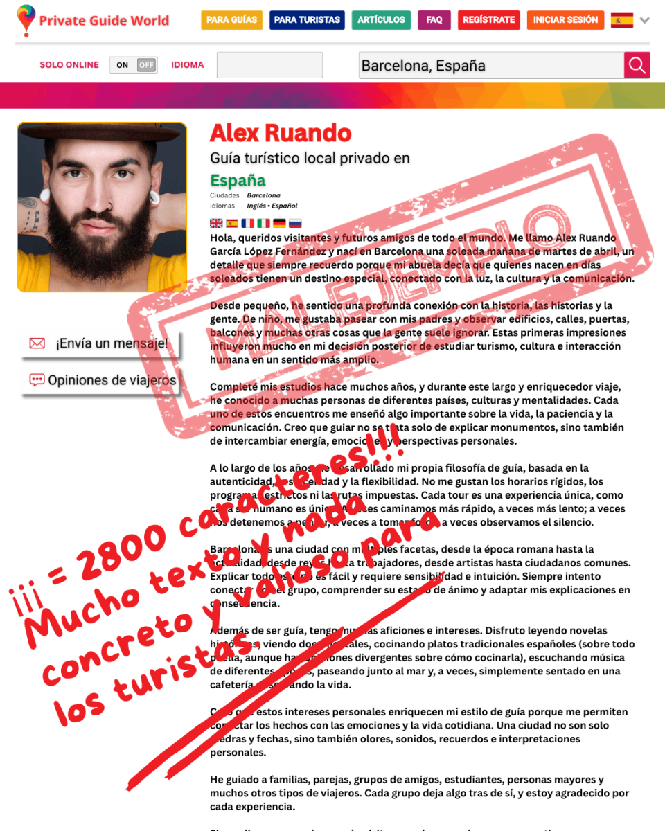 Un ejemplo de una mala descripción de perfil.