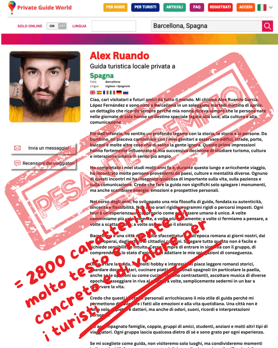 Un esempio di descrizione del profilo inadeguata.