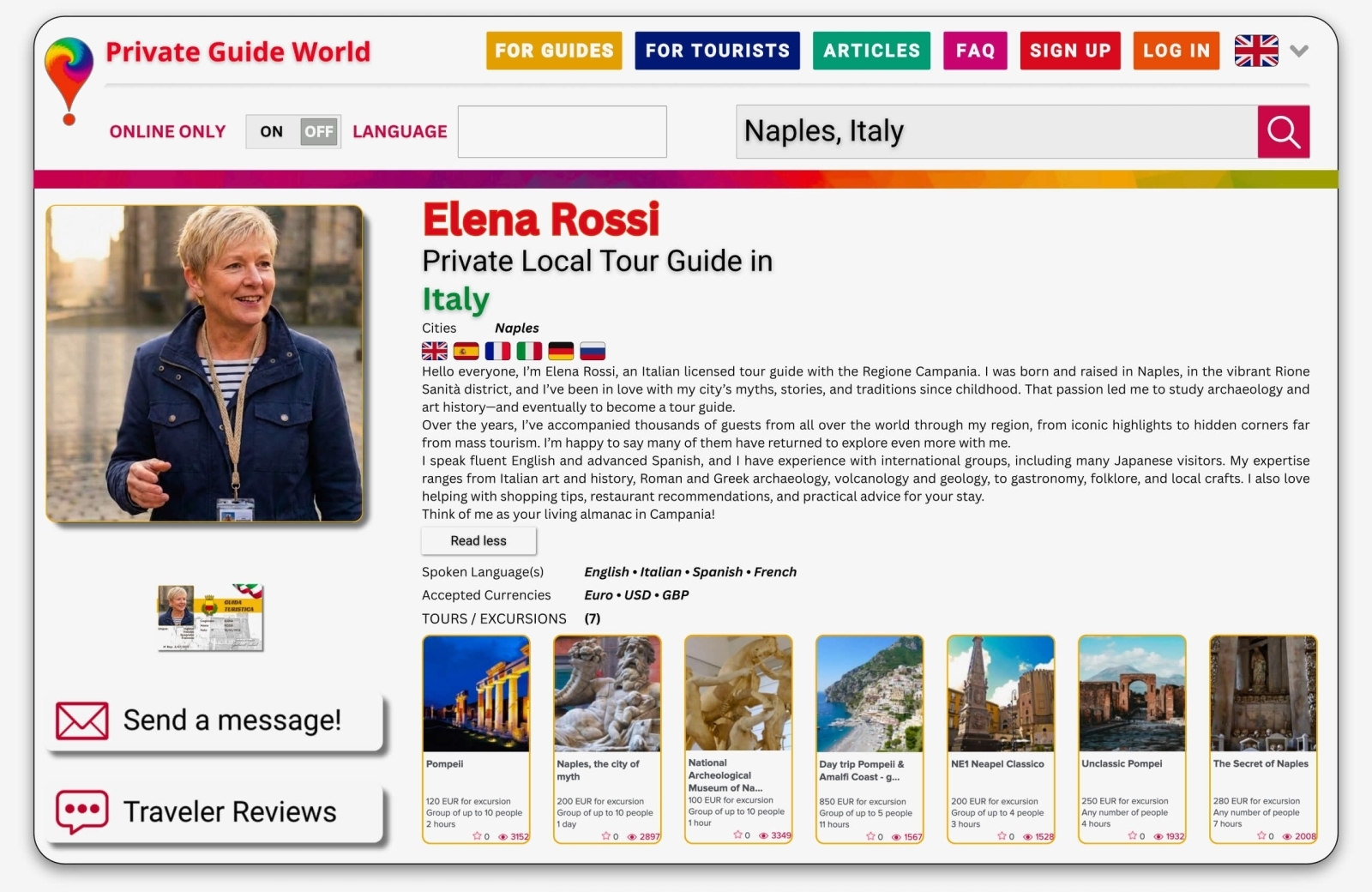 An example of a nearly perfectly completed tour guide profile
