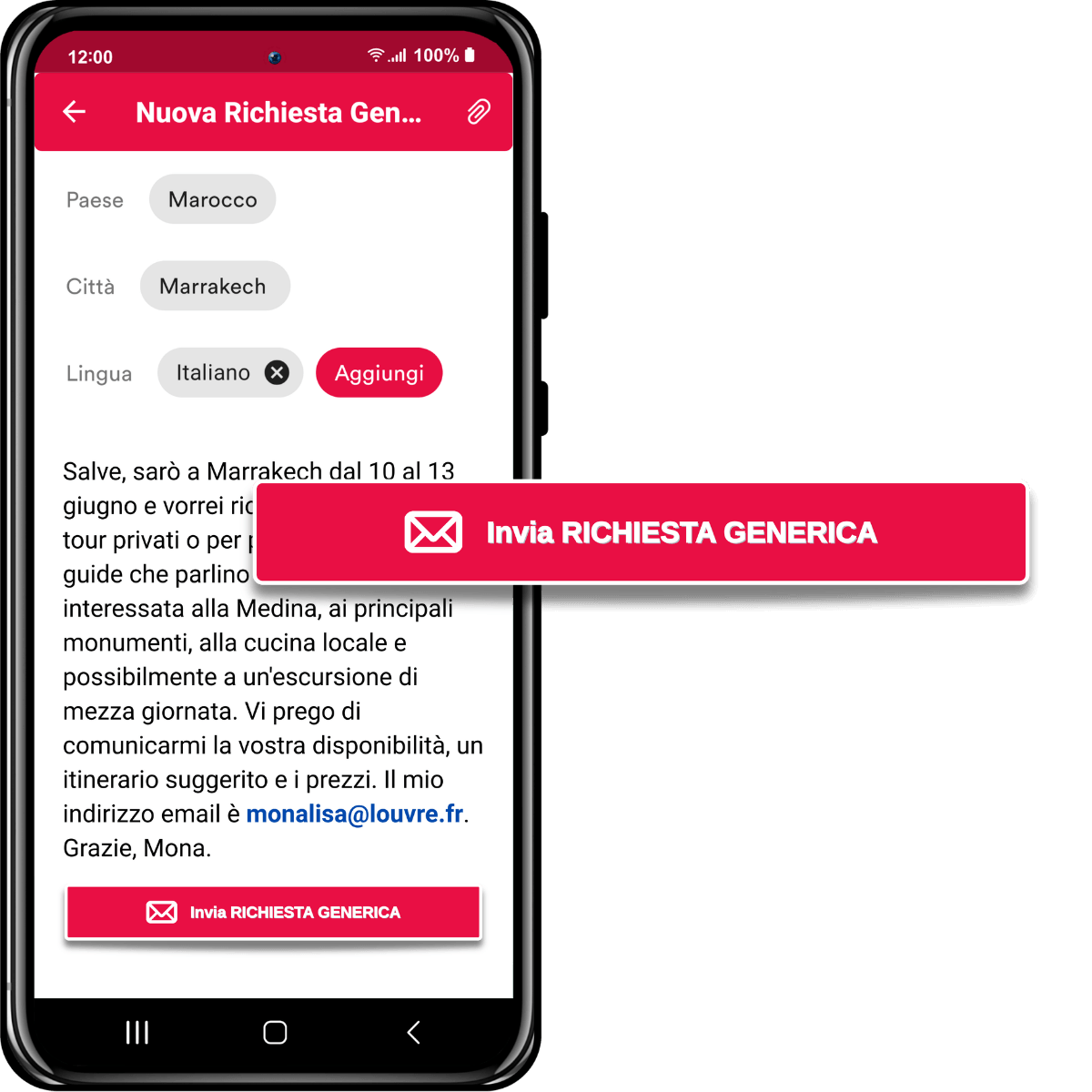 Invia una richiesta generica a tutte le guide turistiche locali della città che parlano la tua lingua.