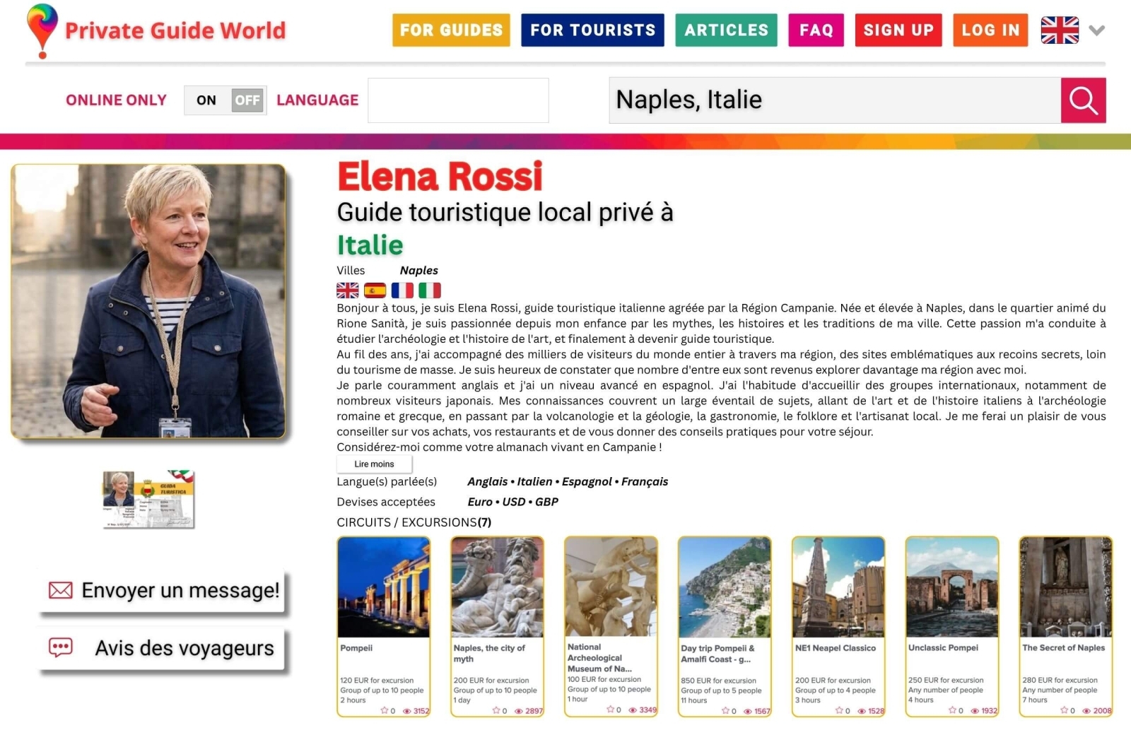 Un exemple de profil de guide touristique presque parfaitement complété.